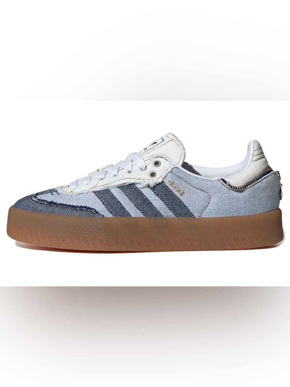 adidas Kids Denim Light Blue and White Sneakers with Gum Sole New